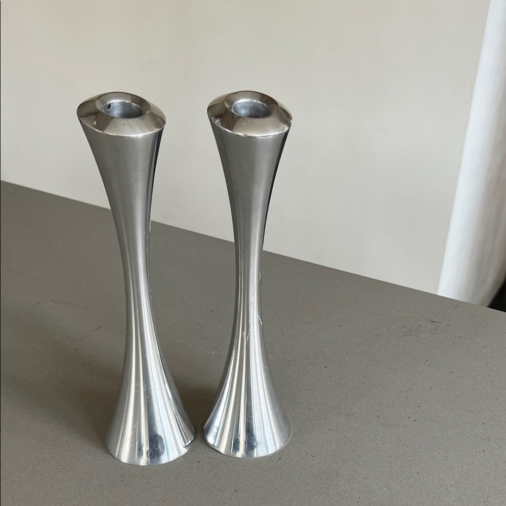 Nambe 10” Silver Candle Holders (pair)